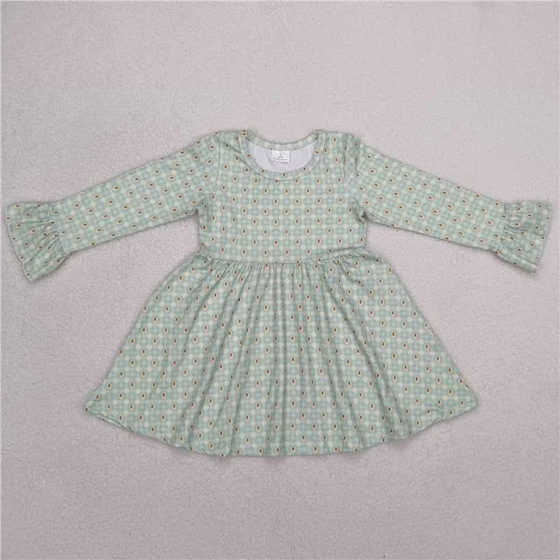 RTS NO MOQ SALES G6-1-4[[ Plaid light green long-sleeved skirt chiffon skirt delicate