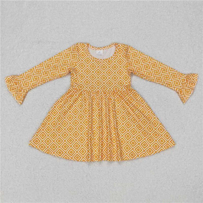 RTS NO MOQ SALES G6-11-6; Plaid yellow long-sleeved skirt flowy skirt hem