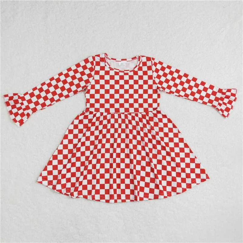 RTS NO MOQ SALES G6-6-1] Red and white plaid long-sleeved skirt velvet skirt plush