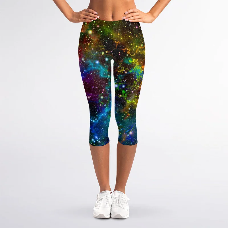 Abstract Colorful Galaxy Space Print Women's Capri Leggings Elegant Casual Fit Leggings