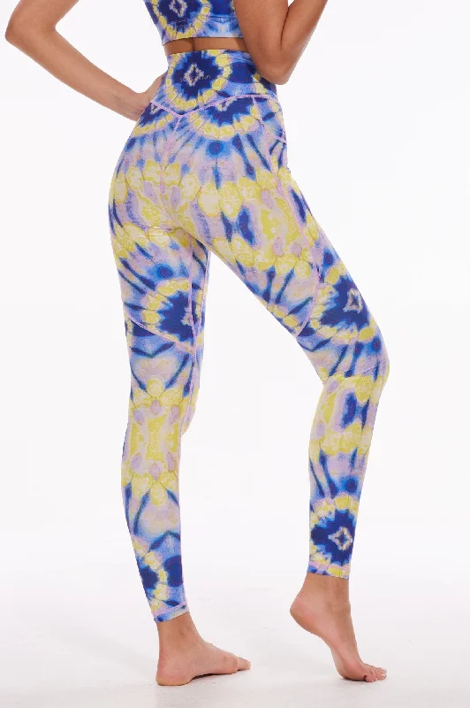 Abstract Dip-Dye High-waisted Leggings with Pockets Fashionable Printed Legging Pants