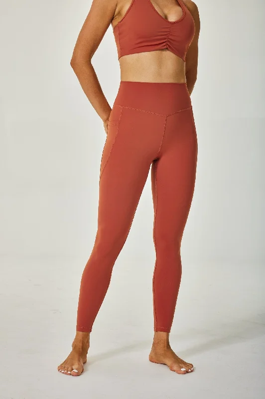 Airflow High-waisted Leggings with Pockets - Orange Fashionable Solid Color Tights