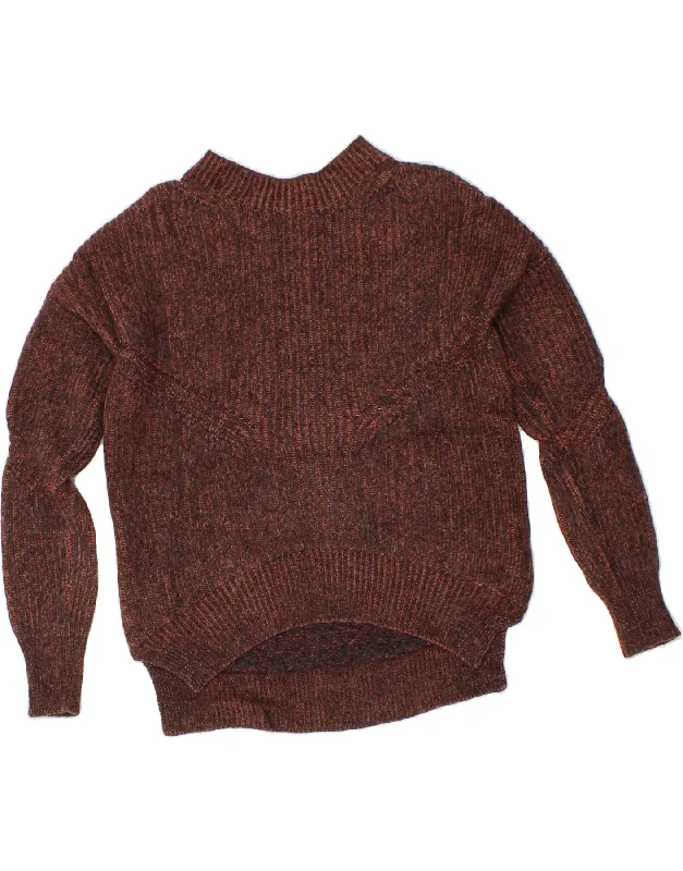 ALL SAINTS Womens Turtle Neck Jumper Sweater UK 10 Small Maroon Striped Wool Fabric Cashmere Fabric Tweed Fabric