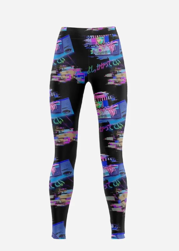 Anime Glitch Low Rise Leggings Stylish Compression Fit Leggings