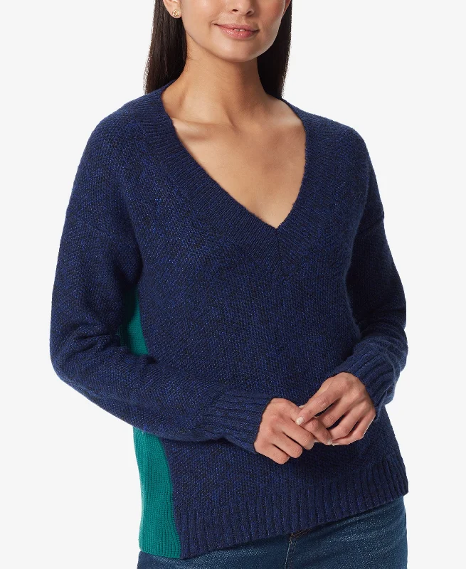 Anne Klein Denim Sport Vacationer Contrast Sweater Seamless Knitted Crochet