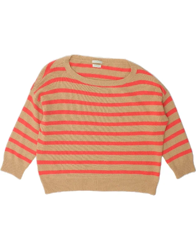 BENETTON Womens Boat Neck Jumper Sweater UK 16 Large Beige Striped Slim Fit Regular Fit Oversized