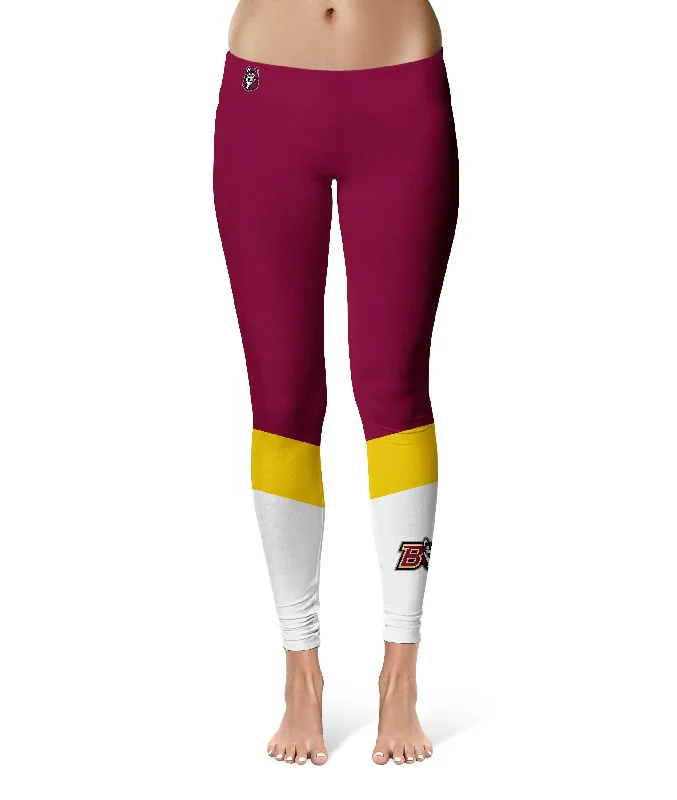 Bloomsburg University Huskies Game Day Ankle Color Block Maroon White Yoga Leggings for Women by Vive La Fete Fashionable Solid Color Tights