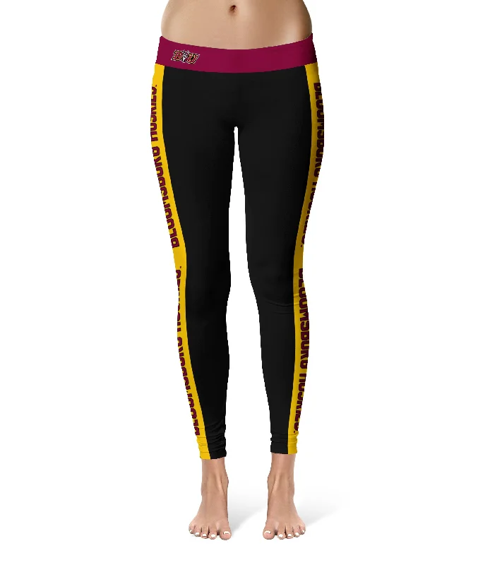 Bloomsburg University Huskies Game Day Gold Stripes Black Yoga Leggings for Women by Vive La Fete Stylish Capri Leggings