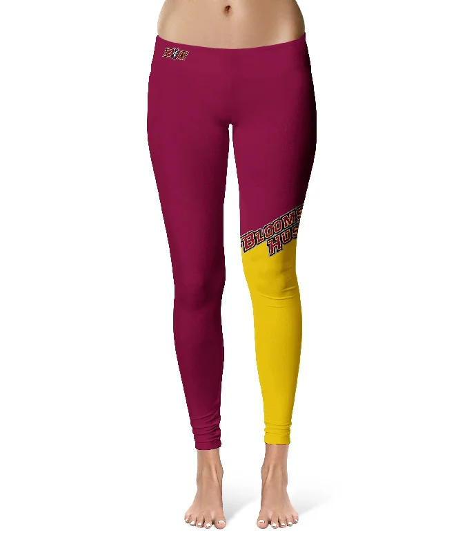 Bloomsburg University Huskies Game Day Leg Color Block Maroon Gold Yoga Leggings for Women by Vive La Fete Comfortable Tummy Shaping Leggings