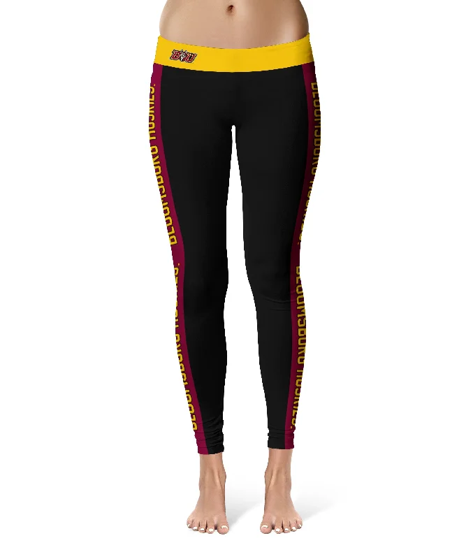 Bloomsburg University Huskies Game Day Maroon Stripes Black Yoga Leggings for Women by Vive La Fete Cozy Bootcut Leggings