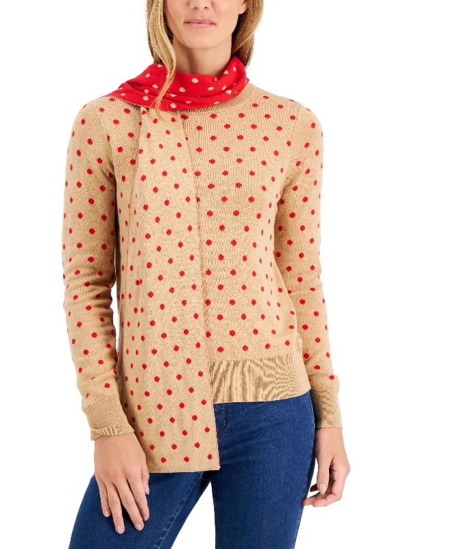 Charter Club Womens Polka Dot Removable Scarf Sweater Soft Cozy Warm