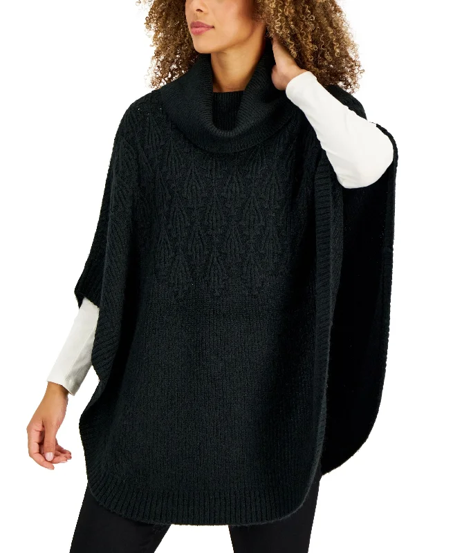 Charter Club Womens Turtleneck Sweater Poncho Lace Blend Ribbed Blend Corduroy Blend