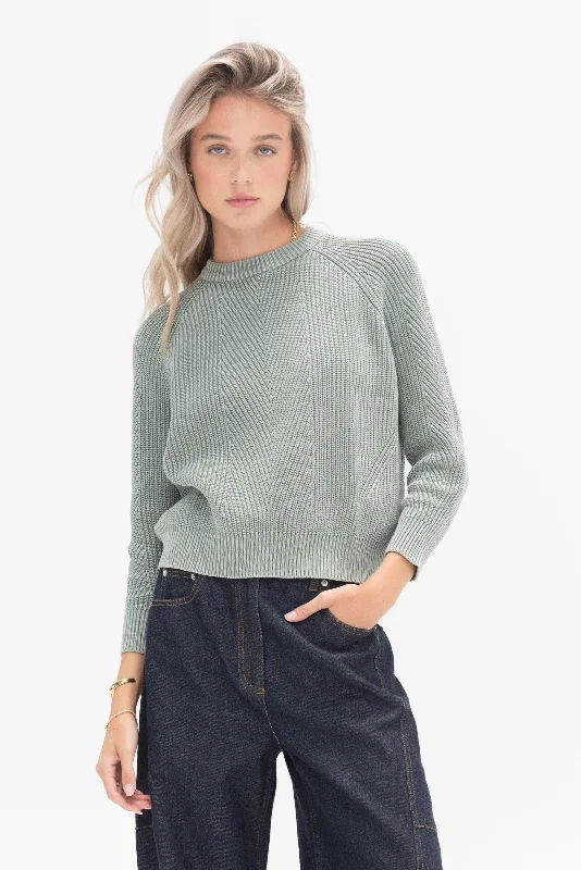 Chelsea Cotton Sweater, Sage Transparent Opaque Sheer