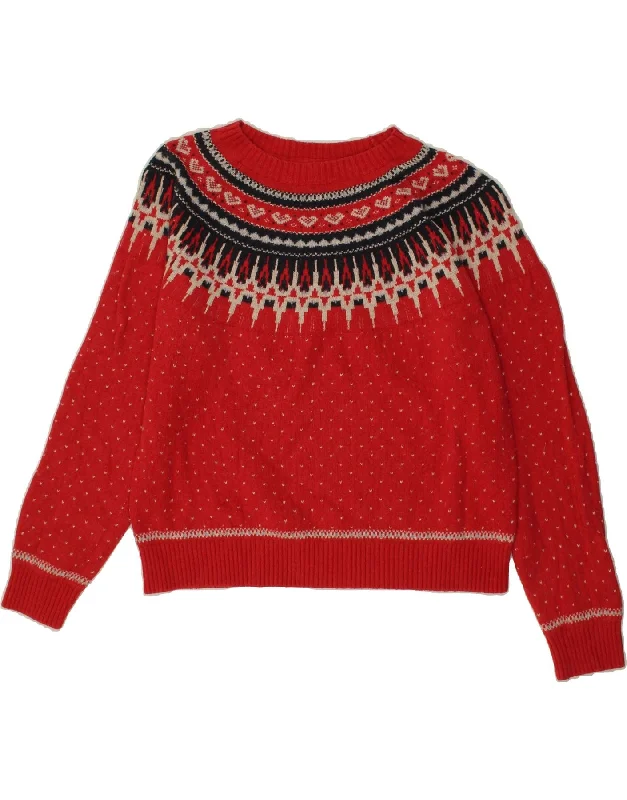 FAT FACE Womens Boat Neck Jumper Sweater UK 16 Large  Red Fair Isle Cotton Cashmere Blend Cotton Blend Poly Blend