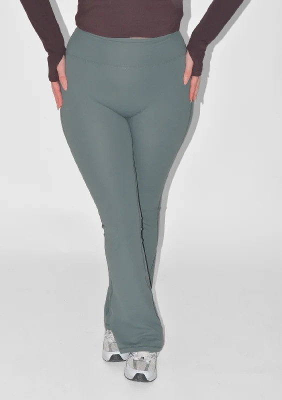 Flared Leggings - Olive Cozy Textured Workout Leggings