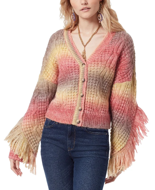 Fringe Bell Sleeve Button Front Sweater Collared Crew Neck Turtle Neck