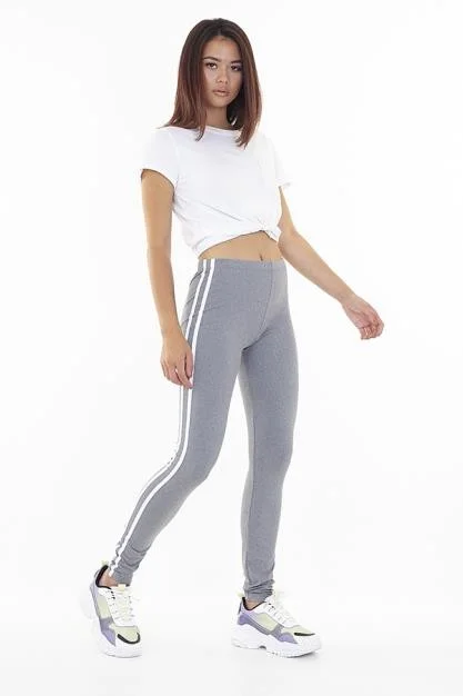 GREY MARL FULL LENGTH STRETCHY STRIPED LEGGINGS Trendy Seamless Fit Leggings