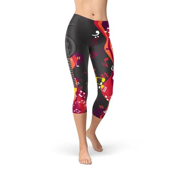 Guitar and Music Note Capri Leggings Cozy Oversized Leggings