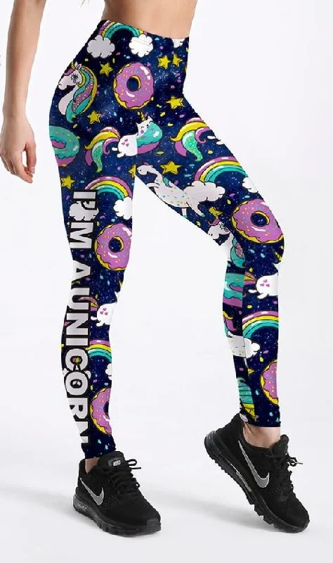 Hot Donuts & Unicorns Printed Leggings Trendy Full-Length Leggings