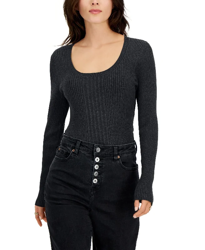 INC International Concepts Womens Scoop Neck Ribbed Sweater Fitted Loose Oversized