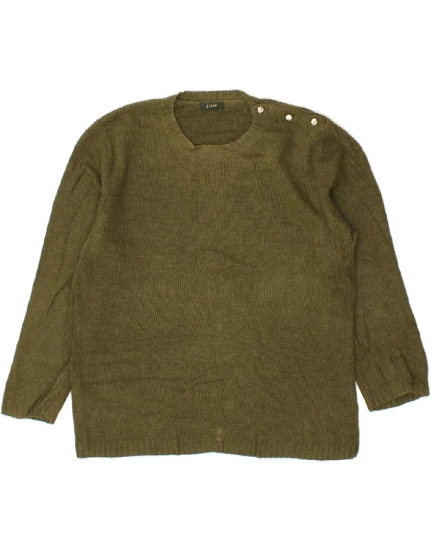 J. CREW Womens 3/4 Sleeve Crew Neck Jumper Sweater UK 8 Small Khaki Cotton Fabric Linen Fabric Terry Fabric