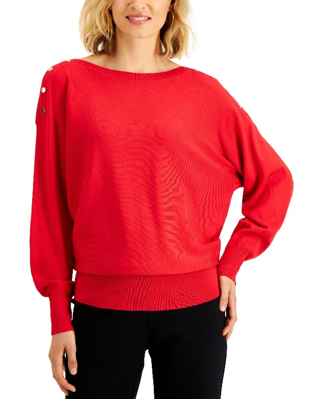 JM Collection Dolman Button Trim Sweater Nylon Fabric Polyester Fabric Spandex Fabric