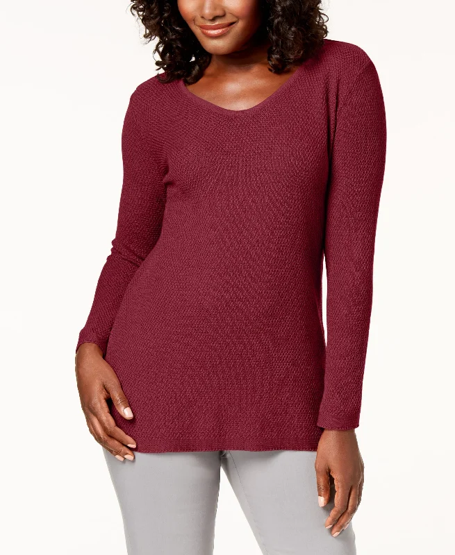 Karen Scott Cotton V Neck Sweater Oversized Loose Flowy