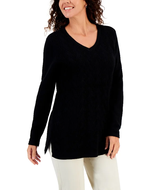 Karen Scott Womens Cable Knit Tunic Sweater Stretchy Elastic Breathable