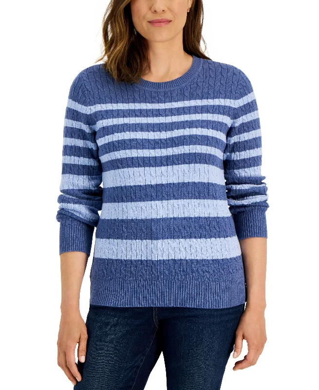 Karen Scott Womens Crewneck Tarrant Striped Sweater Fleece Fabric Down Fabric Feather Fabric