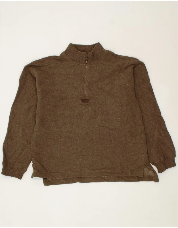 L.L.BEAN Womens Zip Neck Jumper Sweater UK 14 Medium Khaki Cotton Spandex Rayon Corduroy