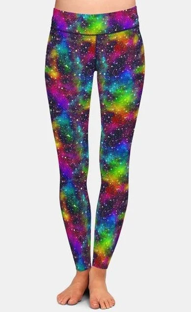 Ladies Colourful Rainbow Universe Printed Leggings Fashionable Sports Compression Leggings