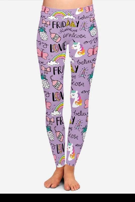 Ladies Cute Love Friday Purple Unicorn Leggings Fashionable Smooth Fit Leggings