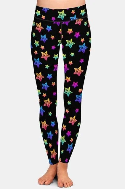 Ladies Neon Printed Stars Leggings Trendy Sports Performance Leggings