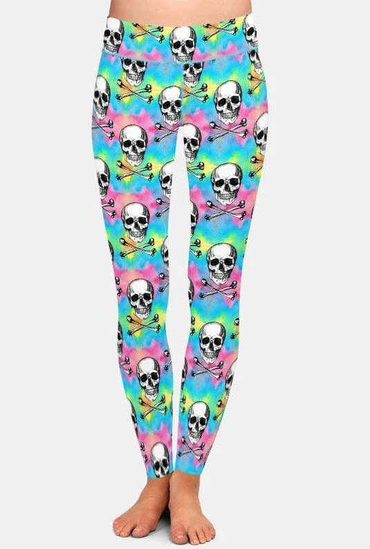 Ladies Skulls & Bones Rainbow Printed Leggings Trendy Flared Leggings