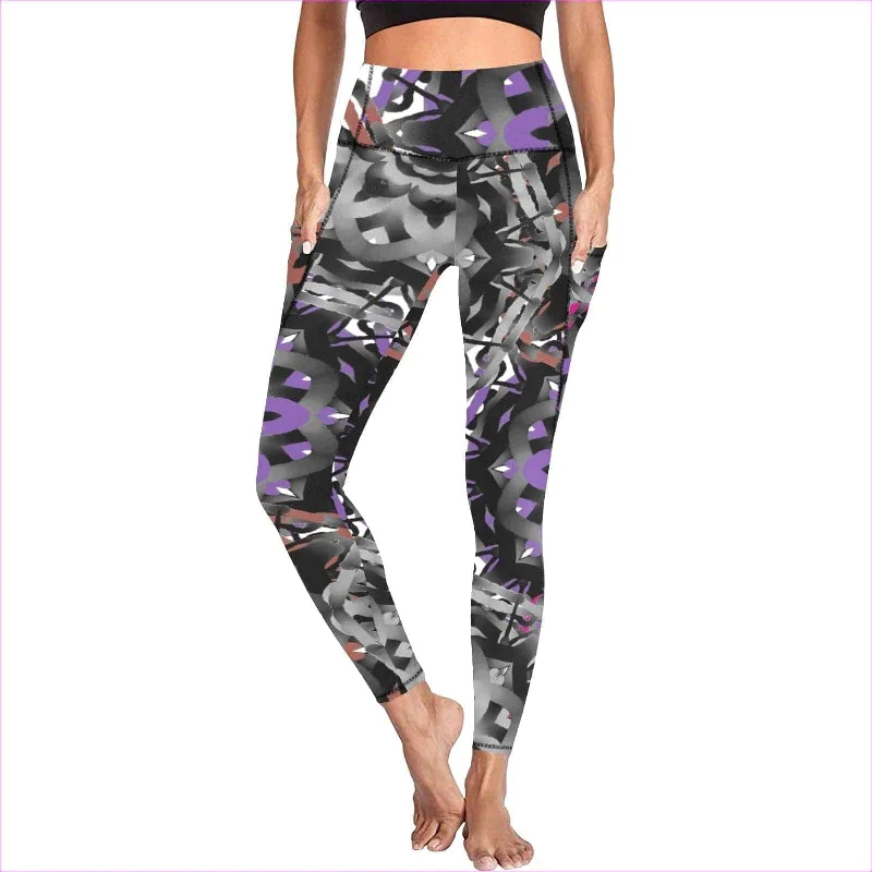 Mandala Graffiti High Waist Leggings with Pockets Trendy Adjustable Waist Leggings