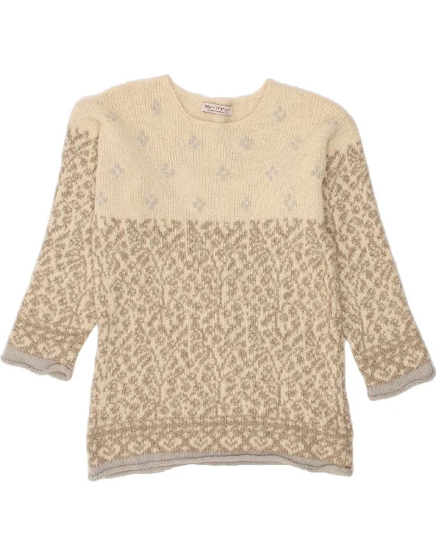 MARC O'POLO Womens Boat Neck Jumper Sweater UK 16 Large Beige Floral Wool Cable Knit Ribbed Knit Lace Knit