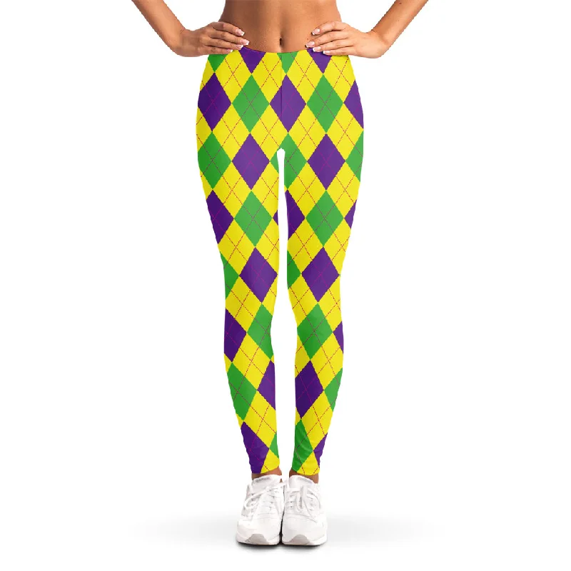 Mardi Gras Fat Tuesday Argyle Print Women's Leggings Stylish High-Waisted Leggings