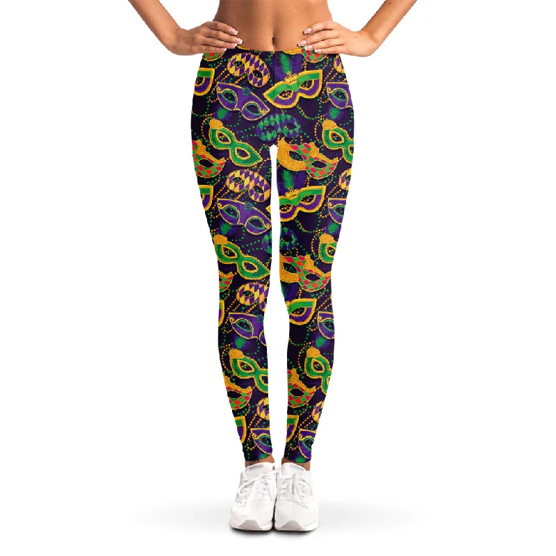 Mardi Gras Festival Pattern Print Women's Leggings Stylish Colorful Activewear Leggings