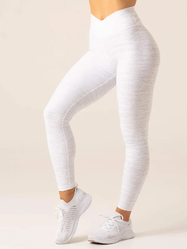 Momentum Cross Over Scrunch Leggings - Snow Grey Marl Fashionable Minimal Active Leggings