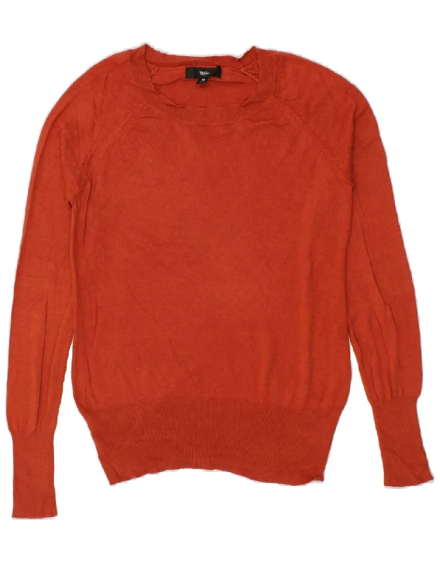 MOSSIMO Womens Boat Neck Jumper Sweater UK 12 Medium Orange Nylon Velvet Chenille Corduroy