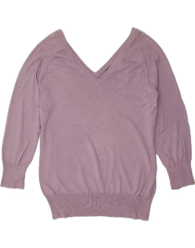 MOSSIMO Womens V-Neck Jumper Sweater UK 18 XL Purple Silk Bright Pastel Dark