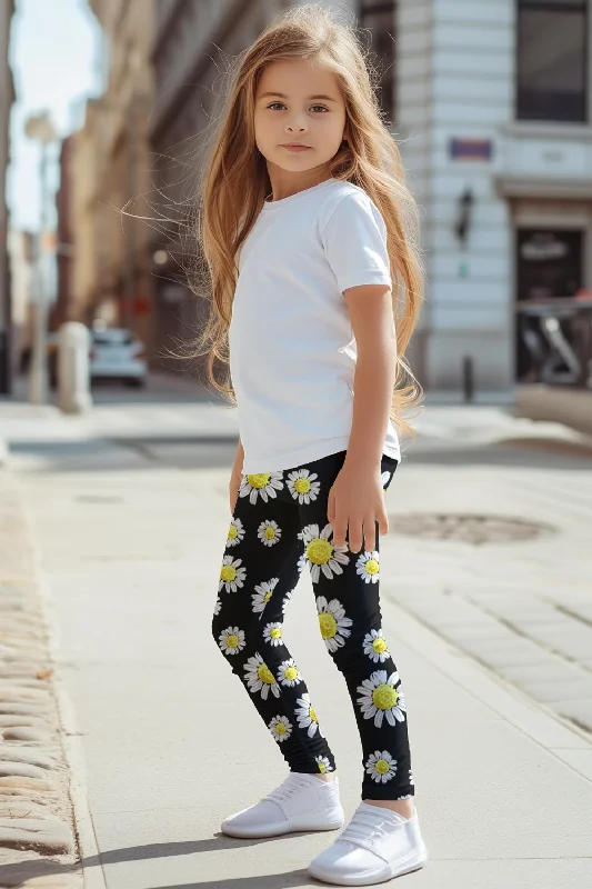 Oopsy Daisy Lucy Cute Black Floral Printed Leggings - Kids Cozy Warmth Leggings