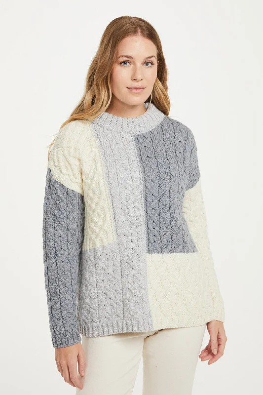 Patchwork Sweater in Cream and Grey Stylish Fashionable Trendy