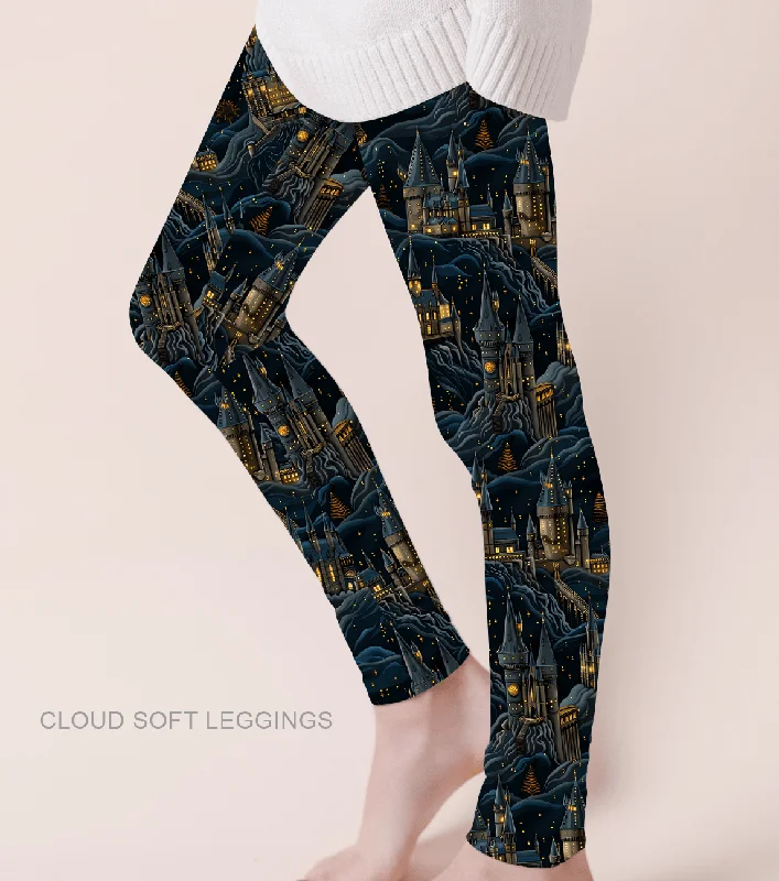 [Pre Sale] Lazy Days Mystic Castles - Adult & Kids Casual Cloud Soft Yoga Band Leggings (EST SHIP EARLY JAN) Fashionable High-Rise Leggings