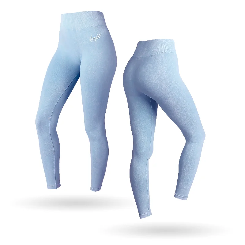 Seamless Leggings - Light Wash Blue Elegant Printed Leggings with Pockets