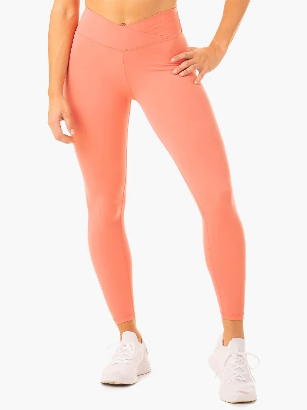 Serene Cross Over Scrunch Leggings - Rose Pink Fashionable Ribbed Knit Leggings