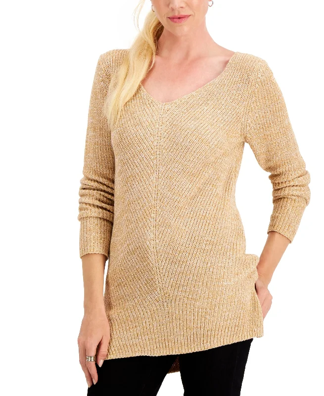 Style & Co Cotton V Neck Tunic Sweater Cable Knit Ribbed Knit Lace Knit