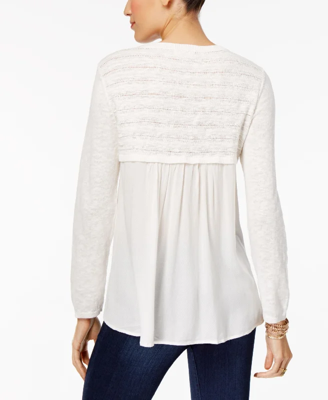 High-Low Contrast Sweater Collared Crew Neck Turtle Neck