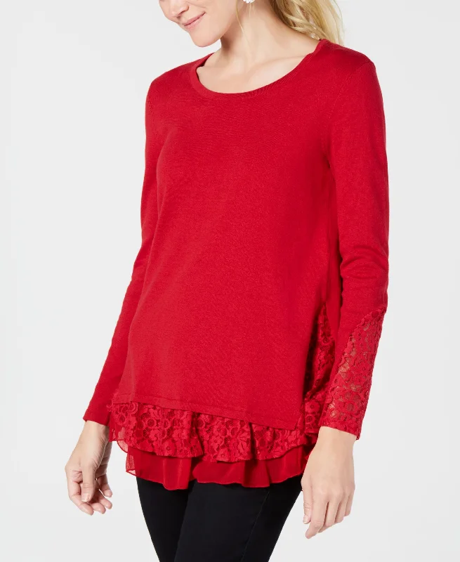 Style & Co Lace Trim Sweater Bright Pastel Dark