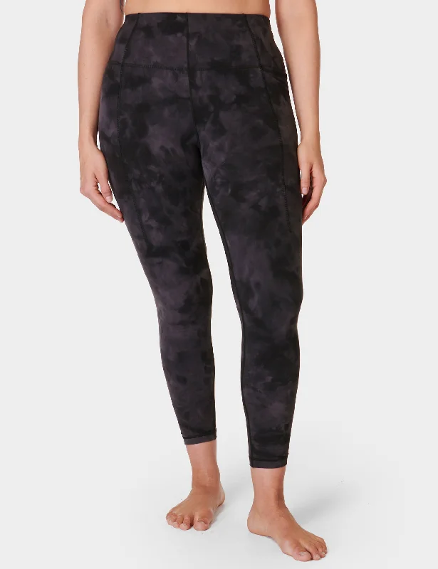 Super Soft 7/8 Yoga Leggings - Black Spray Dye Print Comfortable Leggings with Pockets